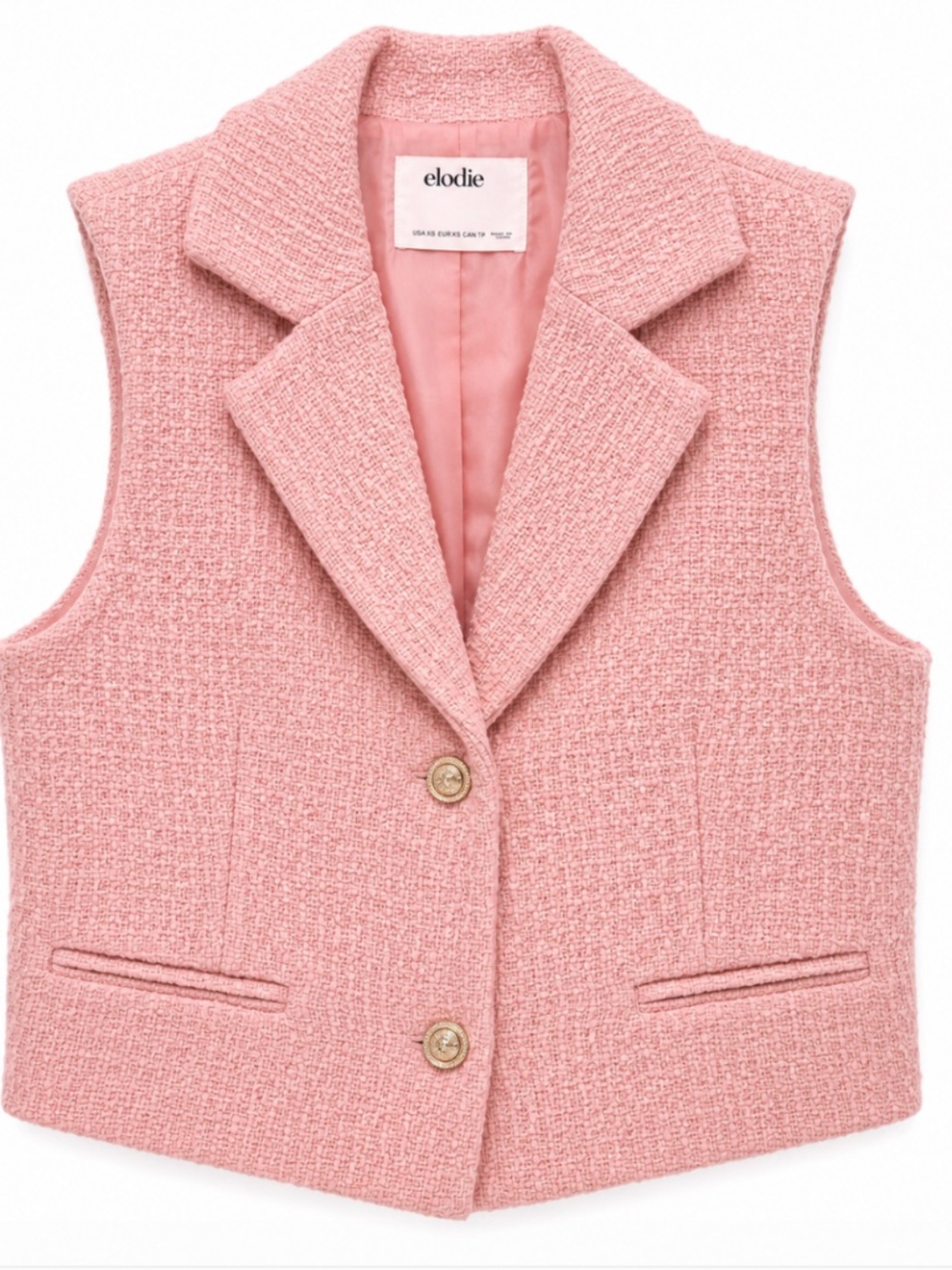 Elodie Pink Tweed Cropped Vest -- XS
